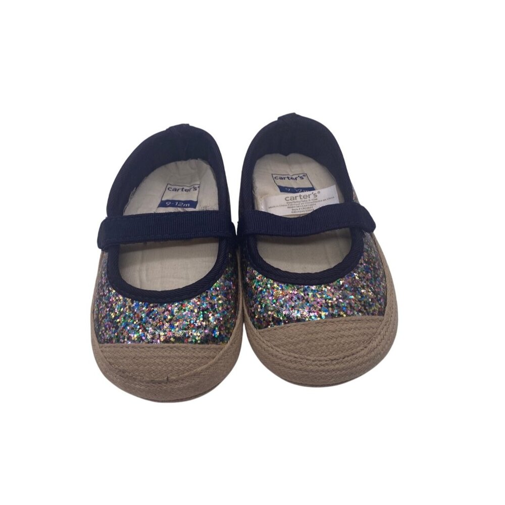 Carters Baby Girl Glitter Mary Jane Shoes 9-12 Months Blue‎  Jute Sole Non Slip